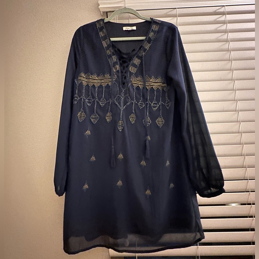 Beautiful beaded long sleeve shift dress